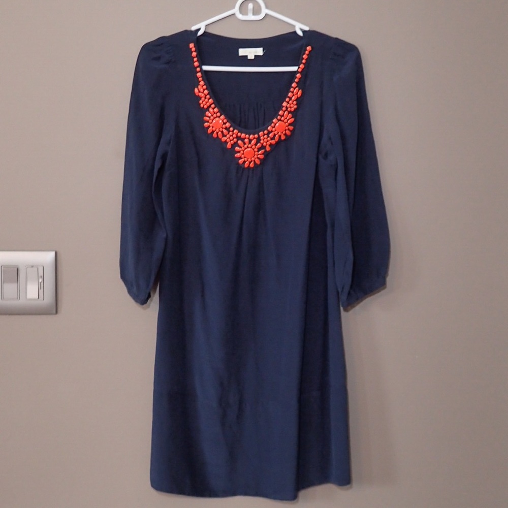 Navy Dress with Jewel Neckline